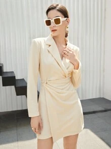 BizChic Women's Autumn Lapel Wrap Dress, Casual Urban Commute Minimalist Fashion Basic Business Casual Outfit, Office Lady Formal Concert Dignified Dress - Apricot - View 3
