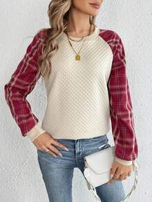 SHEIN Tall Sudadera de cuadros en contraste de manga raglán - Multicolor - Ver 4