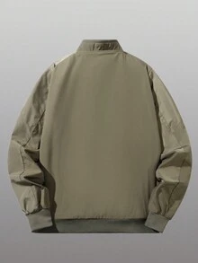 Men Zip Up Thermal Lined Bomber Jacket - Coffee Brown - View 2