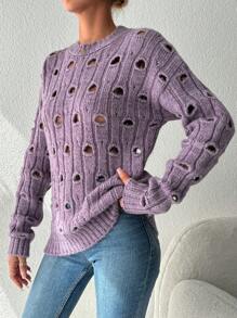 RueChic 鏤空落肩袖套頭毛衣