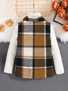 SHEIN 女小童格紋印花翻蓋細節外套馬甲無毛衣 - 彩色 - 查看 2