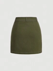 SHEIN MOD Lace Up Front Skirt - Army Green - View 2