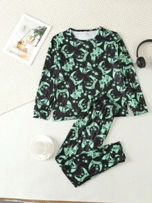 Tween Boy Dinosaur Print Tee & Pants PJ Set - Black - View 1