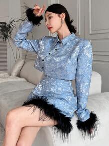 EastFlair Hoa Dệt hoa Trang trí Fuzzy Áo Jacket Crop & Váy - Nhiều màu - Xem 5