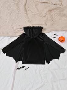 SHEIN 休閒拉鍊 仿皮草拼接純色女童（大）外套