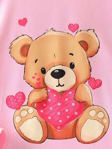 Young Girl Bear Print Tee & Plaid Pants Snug Fit PJ Set - Pink - View 7