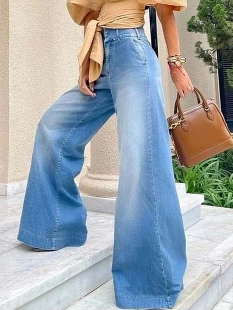 Zipper Fly Wide Leg Jeans - Light Wash - View 1