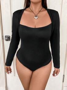 Flirla 大碼皇后領修身連體衣 - 黑色 - 查看 3