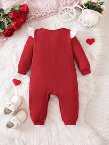 女嬰愛心和字母圖案荷葉邊連身褲 - 紅色 - 查看 2