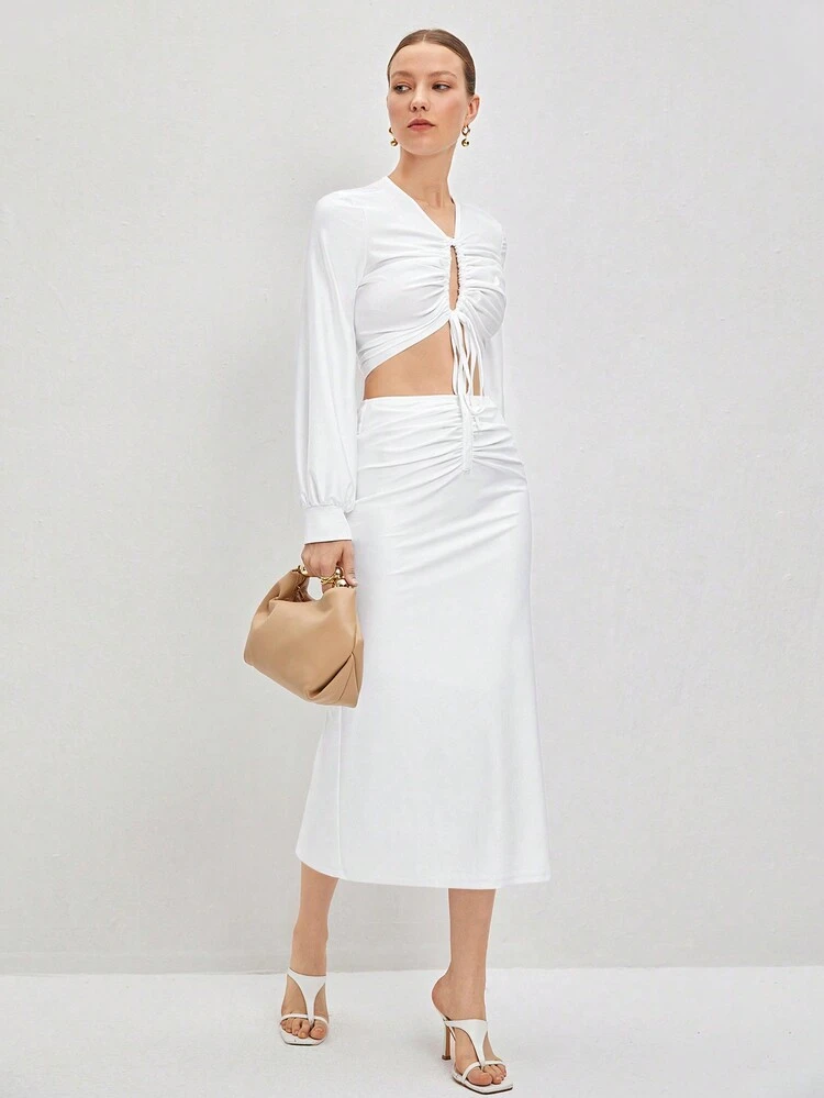 Solid Ruched Front Skirt
