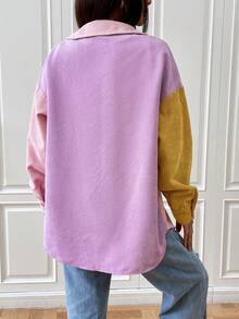 SHEIN EZwear Colorblock Flap Pocket Drop Shoulder Corduroy Coat - Multicolor - View 2