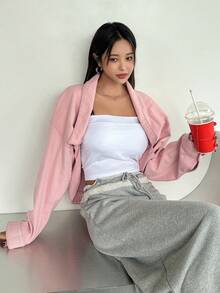 Thả vai Cắt sửa áo khoác Jacket - Hồng - Xem 5