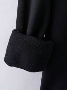 Men Plus Cartoon Graphic Kangaroo Pocket Drawstring Thermal Lined Hoodie - Black - View 3