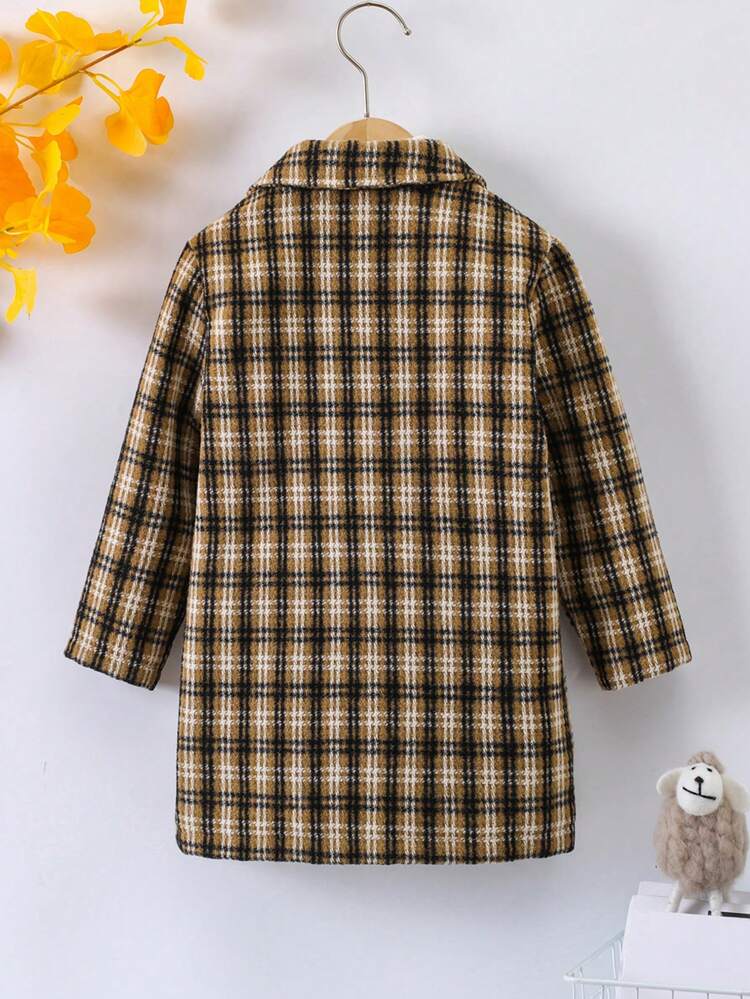 Young Boy Plaid Print Thermal Lined Overcoat Without Sweater