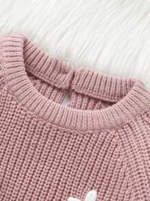 女嬰字母&花卉圖案插肩袖毛衣連身衣