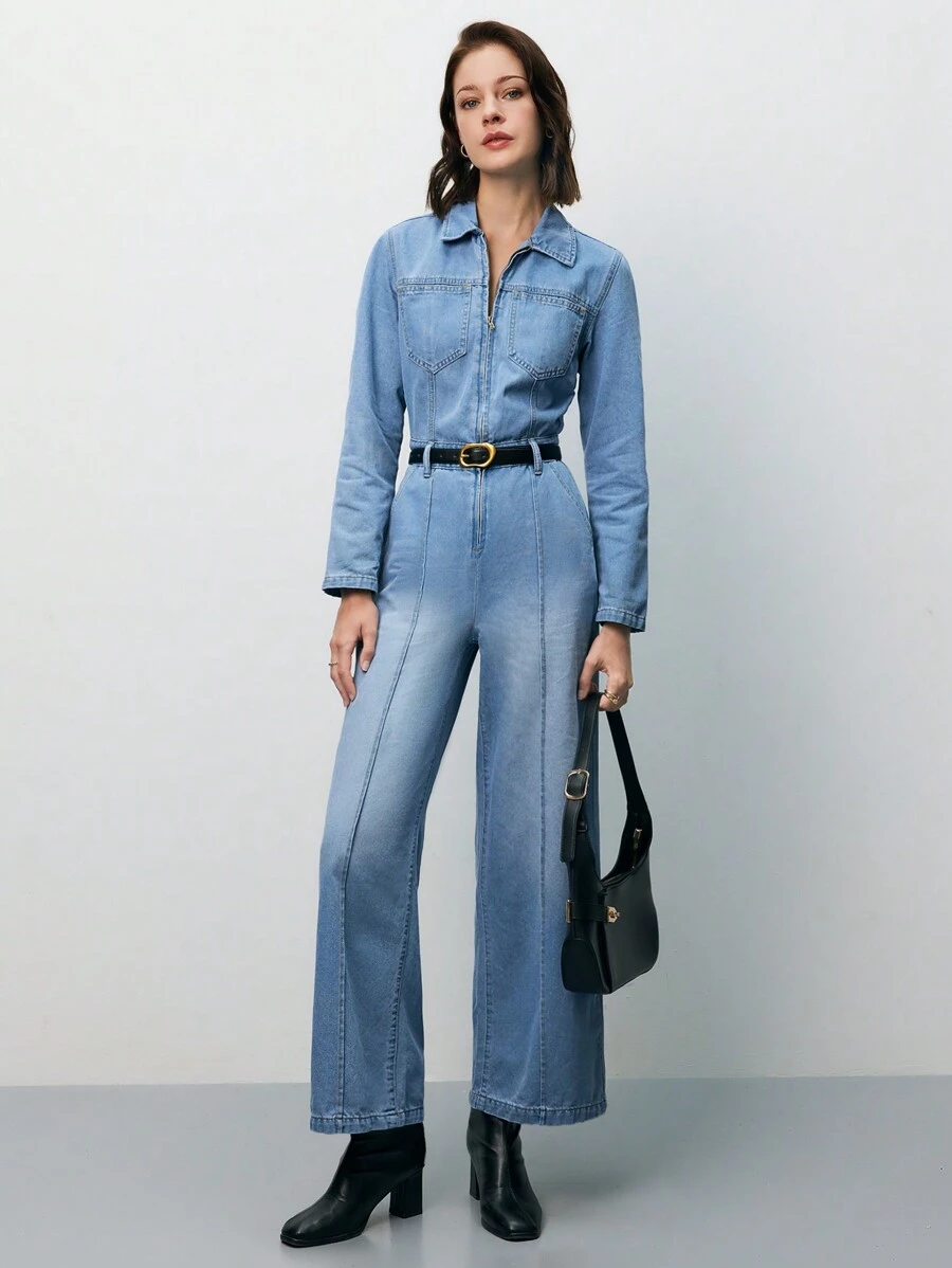 SHEIN Frenchy 女士丹寧連體褲,無腰帶設計