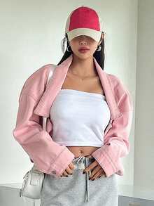 Thả vai Cắt sửa áo khoác Jacket - Hồng - Xem 2