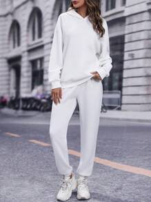 SHEIN LUNE 落肩袖連帽衫和運動褲 - 白色 - 查看 6