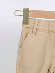 女嬰破洞毛邊牛仔褲 - 卡其色 - 查看 3