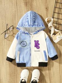 男婴字母图案撞色拉链卫衣 - 藍白色 - 查看 1