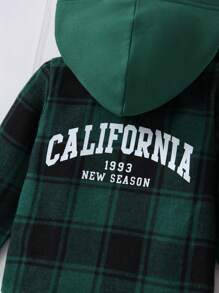 SHEIN 女小童格紋印花字母圖案連帽襯衫適用於聖誕 - 綠色 - 查看 3