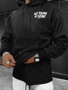 Manfinity EMRG 男款骷髏印花束口連帽衛衣 - 黑色 - 查看 2