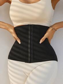 Women's Black High Stretch Zipper Contrast Mesh Punk Tummy Control Waist Trainer - Black - View 6