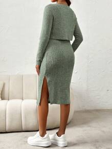 SHEIN Maternity Button Front Cami Dress With Long Sleeve Coat