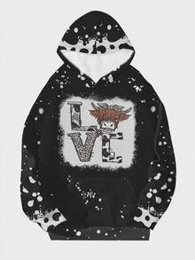 Áo nỉ cỡ lớn in chữ, có túi kangaroo - màu đen - Xem 1