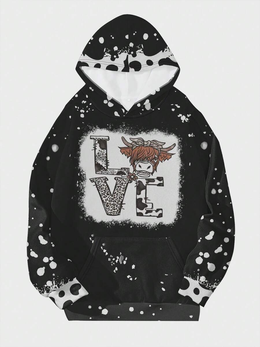 Áo nỉ cỡ lớn in chữ, có túi kangaroo - màu đen - Xem 1