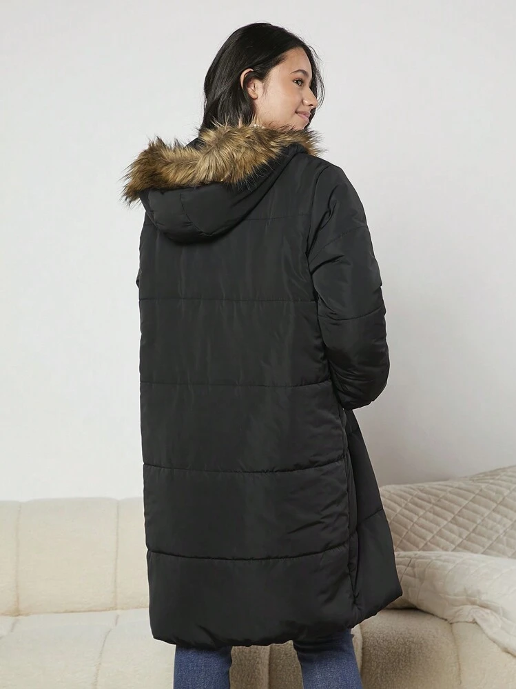 Áo khoác có mũ trùm đầu đệm họa tiết vá chữ cho bé gái tuổi teen - màu đen - Xem 2