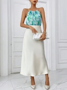 SHEIN Privé Top halter con estampado floral plisado