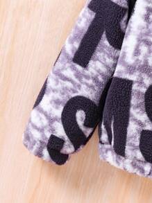 SHEIN Tween Girl Letter Graphic Zip Up Jacket - Multicolor - View 6