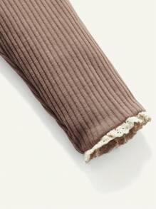 Cozy Pixies 3 pezzi Set di leggings per bambina casual e versatili, in maglia morbida, con colori uniti e volant sul fondo - Albicocca - Visualizzare 3