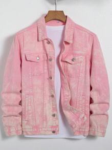 Manfinity Hypemode Men 1pc Flap Pocket Denim Jacket - Pink - View 1