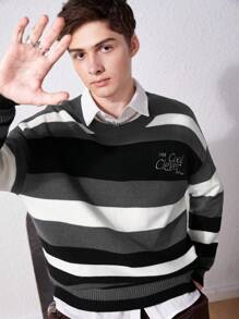 SHEIN Chico adolescente Jersey con patrón de rayas de hombros caídos sin camisa