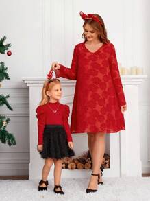 SHEIN 孕婦1入組提花洋裝 - 紅色 - 查看 2