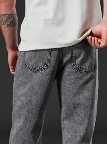 Manfinity Men Plus Slant Pocket Straight Leg Jeans - Grey - View 7