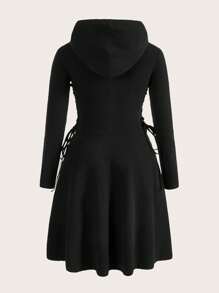 SHEIN Essnce Solid Drawstring Side Hooded Dress - Black - View 8