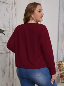 EMERY ROSE Hơn Cắt vỏ sò Mở Mặt trước Áo khoác - Màu Đỏ Sâu - Xem 2