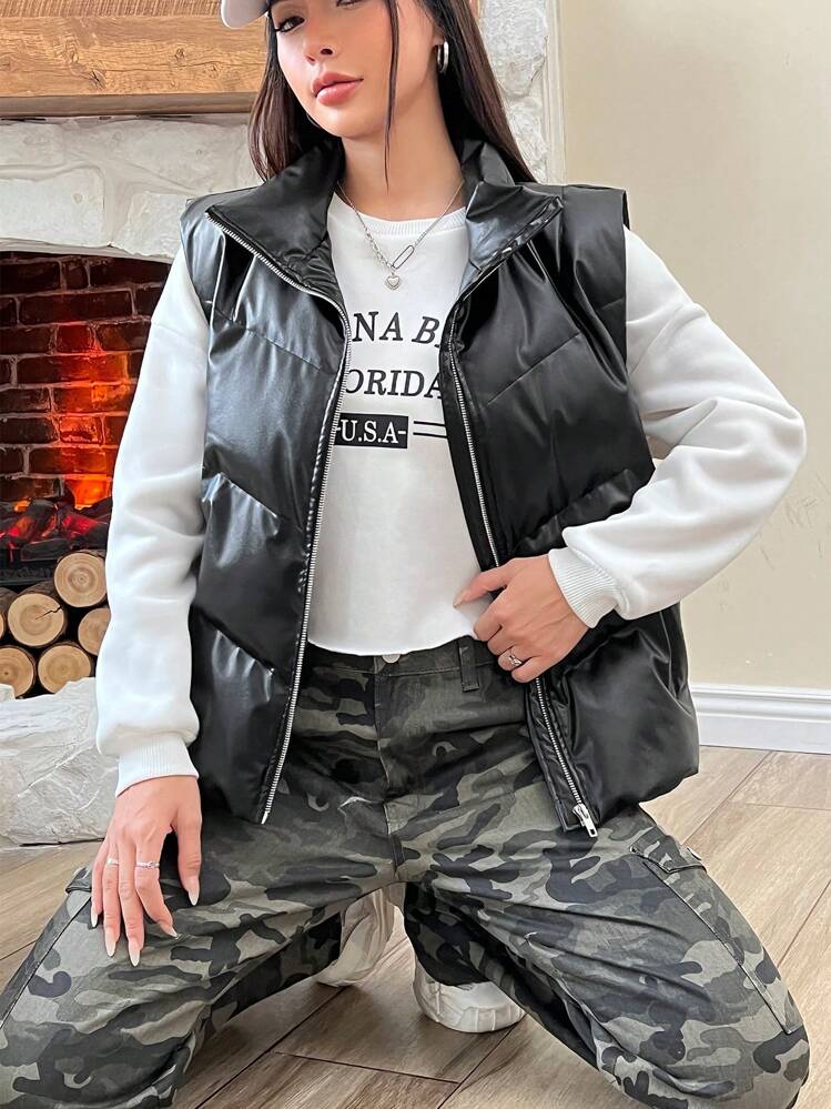 SHEIN EZwear 黑色無袖襯墊馬甲 - 黑色 - 查看 5