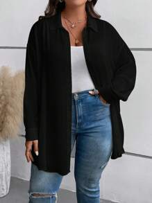 SHEIN LUNE Große Größe Shirt mit Drop Shoulder Knopf vorne,