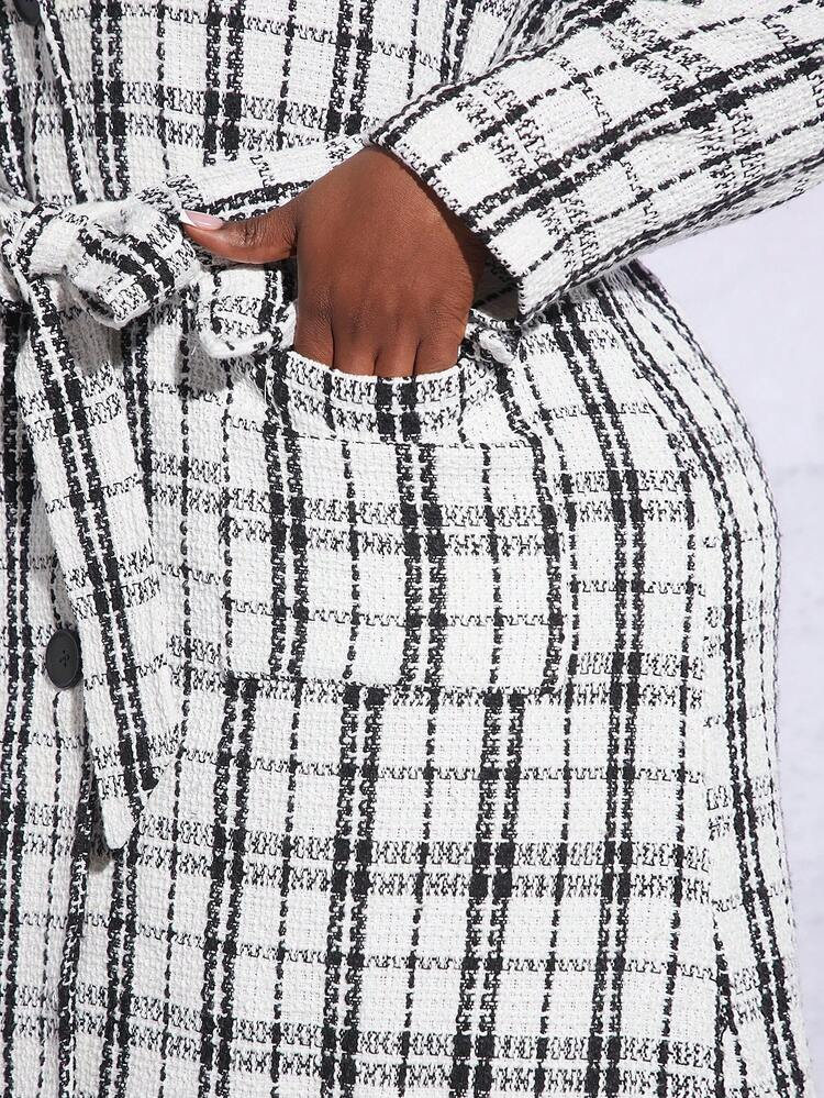 Plus Plaid Print Belted Overcoat