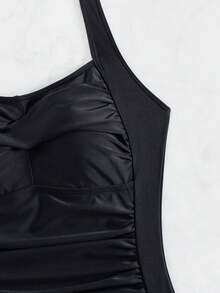 Summer Beach Women's One-Piece Halter Swimsuit Black Bathing Suit - Black - View 5