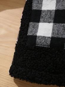 SHEIN Young Boy Gingham Hooded Contrast Teddy Panel Overcoat - Black and White - View 4