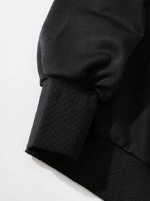 SHEIN Unity Letter Graphic Half Zip Sweatshirt & Drawstring Waist Shorts - Black - View 4