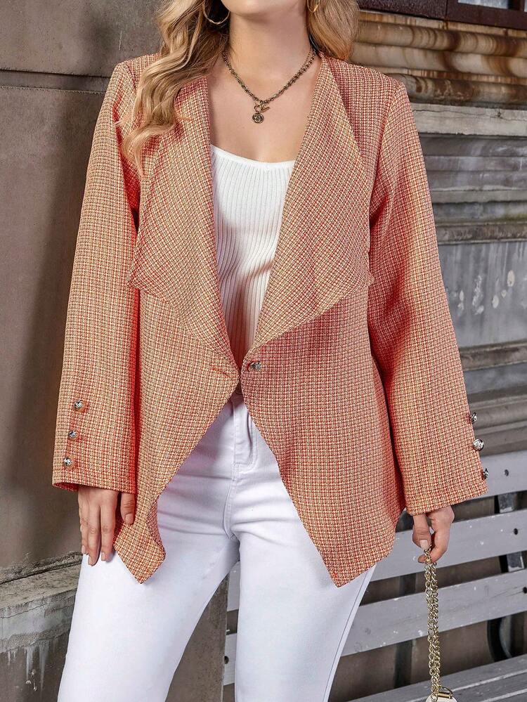 Plus Waterfall Collar Open Front Coat