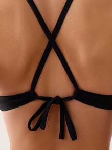 Twist Push Up Bikini Set For Summer Beach Vacation - Black - View 4