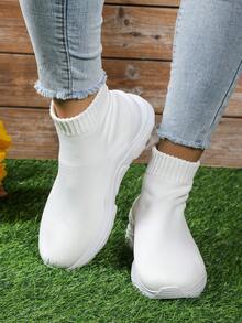 女款輕量高筒厚底運動戶外跑鞋 - 白色 - 查看 2