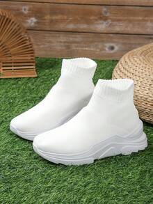 女款輕量高筒厚底運動戶外跑鞋 - 白色 - 查看 5